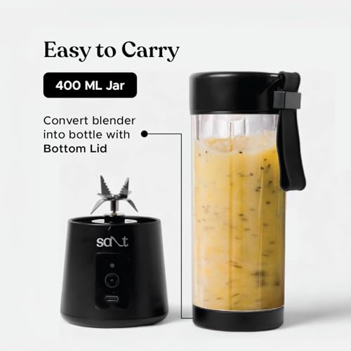Salt PureBlend Classic Portable Blender for Smoothies, Protein Shakes, Crushing Ice | 2000 mAh Battery, USB-C Port | 150W Motor | 400 ml (Black) - Image 4