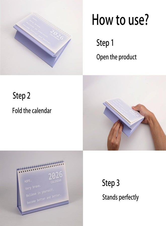 Penitue 2025-2026 Small Desk Calendar, 18 Months July 2025-Dec 2026 Mini Standing Flip Calendar Portable Desktop Planner for Home Office School (Purple) - Image 5