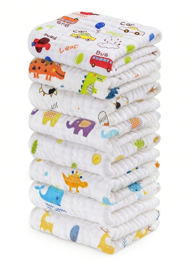 MALOMME Muslin Baby Washcloth 8 Pack - Soft & Absorbent Washcloth 6 Layer Natural Cotton Wash Cloths for Newborn Infant Toddler 10”x10” Large Gentle Face Towel for Sensitive Skin - Multi Pattens - Image 1
