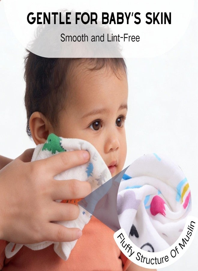MALOMME Muslin Baby Washcloth 8 Pack - Soft & Absorbent Washcloth 6 Layer Natural Cotton Wash Cloths for Newborn Infant Toddler 10”x10” Large Gentle Face Towel for Sensitive Skin - Multi Pattens - Image 5