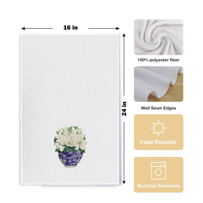 Qpenm Chinoiserie Vase Kitchen Tea Towel Set of 2 - Floral Dish Towels, Vintage Kitchen Towels, Waffle Weave Hand Towels 16 X 24 Inch - Image 5