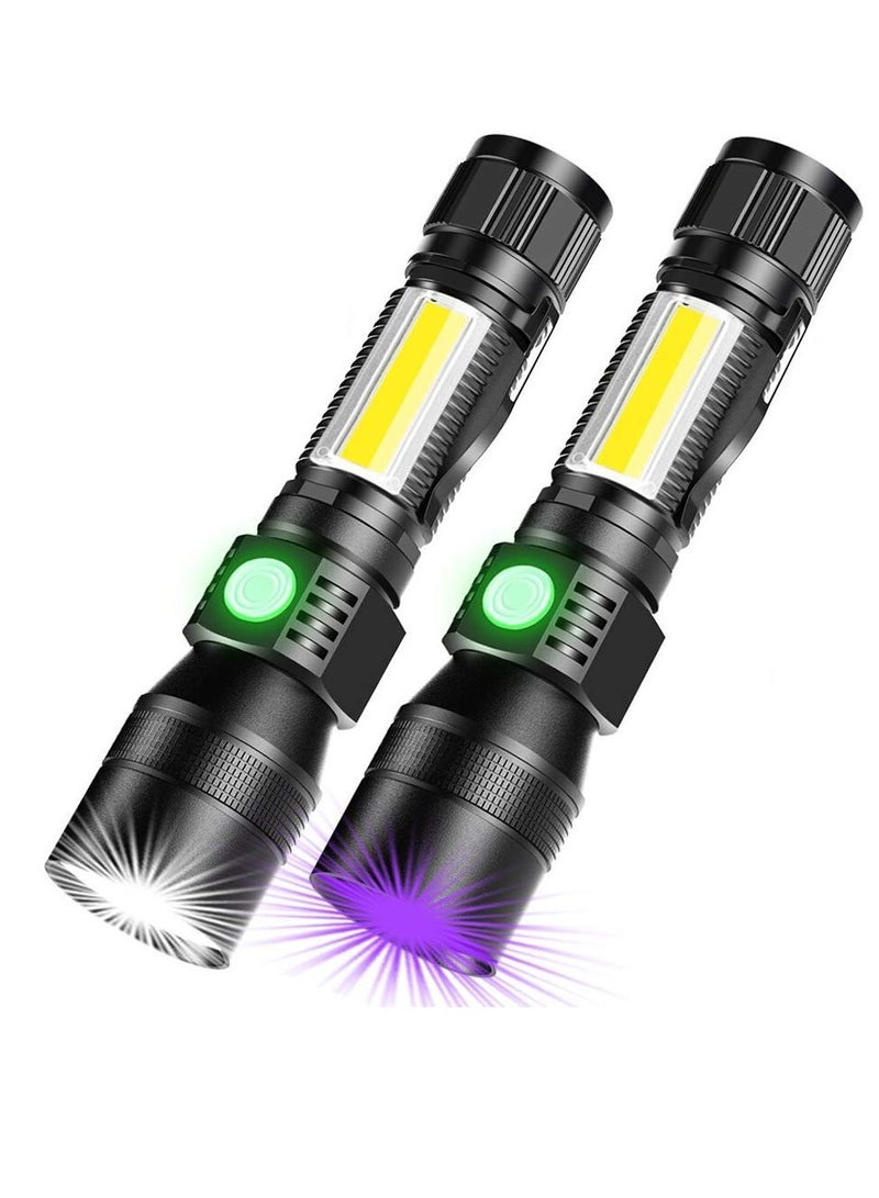 Excefore USB Rechargeable Torches, 3 in 1 Super Bright Torches LED  Rechargeable, with whitelight redlight & UV, Super Bright Waterproof LED Torch, 7 Modes, Zoomable, for Camping, Emergency (2 Pcs) - Image 1