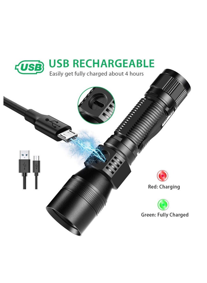 Excefore USB Rechargeable Torches, 3 in 1 Super Bright Torches LED  Rechargeable, with whitelight redlight & UV, Super Bright Waterproof LED Torch, 7 Modes, Zoomable, for Camping, Emergency (2 Pcs) - Image 5
