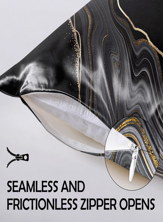 GABraden Satin Pillowcase 2PCS,Mulberry Silk Feeling Pillow Cases for Hair and Skin with Hidden Zipper,Satin Cooling Pillow Covers with Standard Size 20"X 26" (Black-Marble) - Image 5