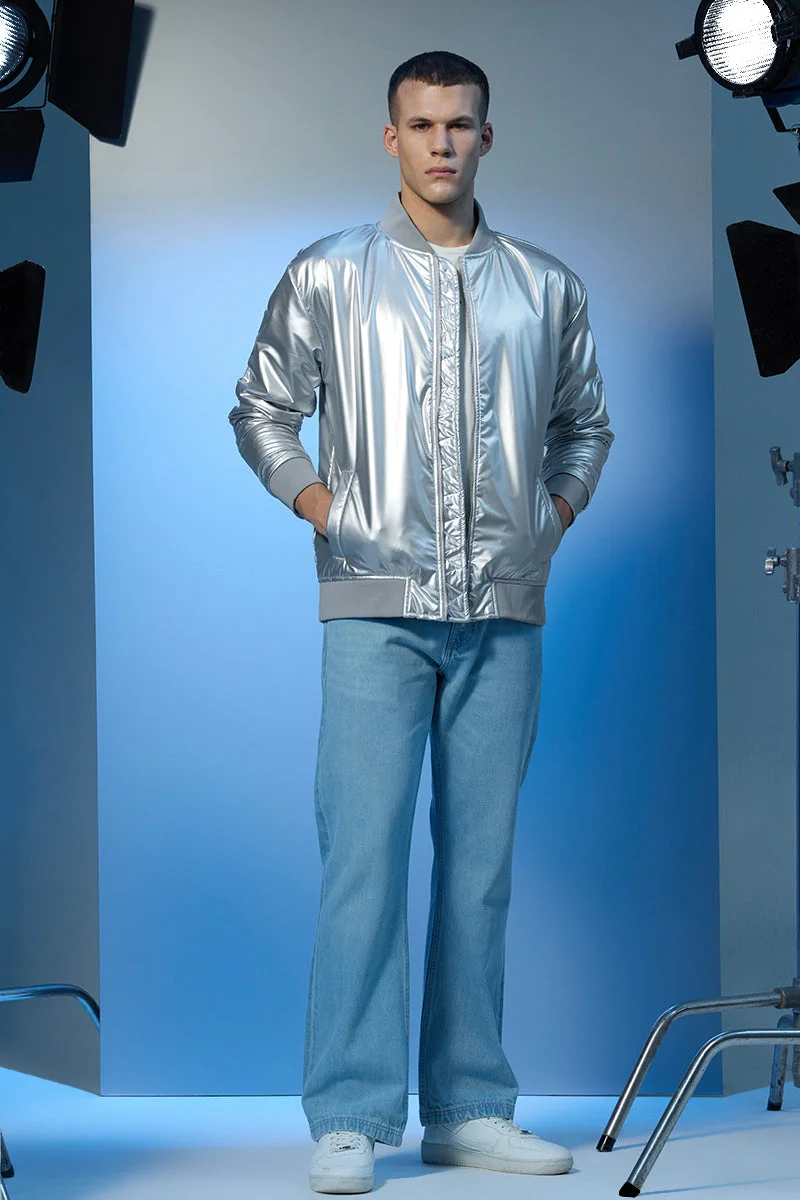 SNITCH Stars Within Relaxed Fit Metallic Bomber Jacket