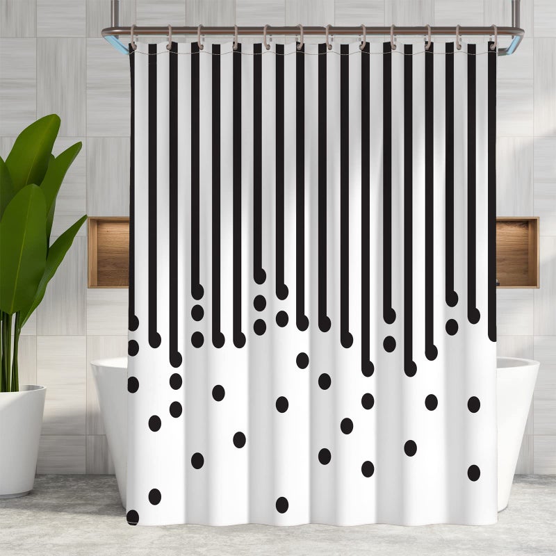 YAXI Black and White Fabric Shower Curtain for Bathroom Modern Black Striped Shower Curtain Summer Water Repellent Bath Curtains 72x72 inches with Hooks - Image 1