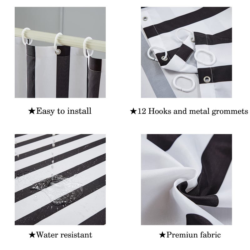 YAXI Black and White Fabric Shower Curtain for Bathroom Modern Black Striped Shower Curtain Summer Water Repellent Bath Curtains 72x72 inches with Hooks - Image 5