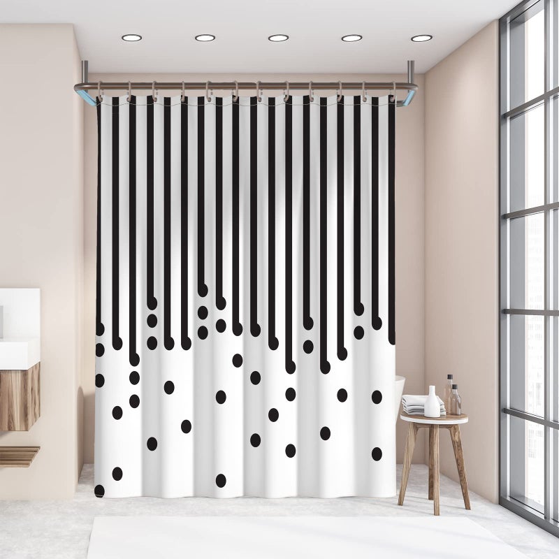 YAXI Black and White Fabric Shower Curtain for Bathroom Modern Black Striped Shower Curtain Summer Water Repellent Bath Curtains 72x72 inches with Hooks - Image 4