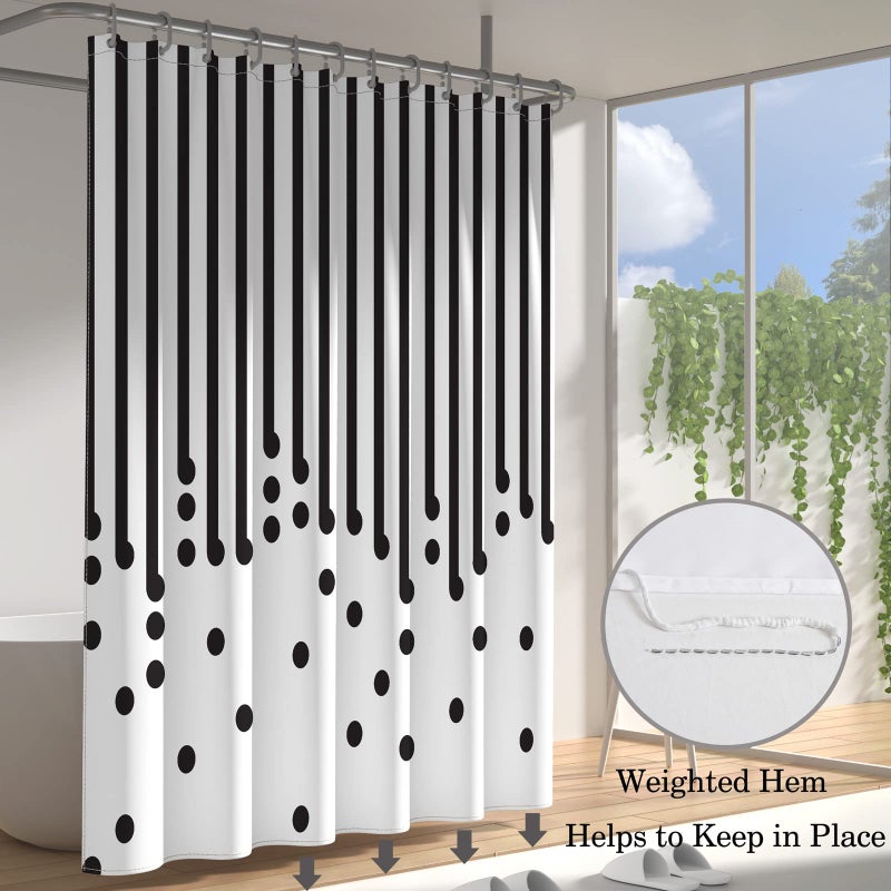 YAXI Black and White Fabric Shower Curtain for Bathroom Modern Black Striped Shower Curtain Summer Water Repellent Bath Curtains 72x72 inches with Hooks - Image 3
