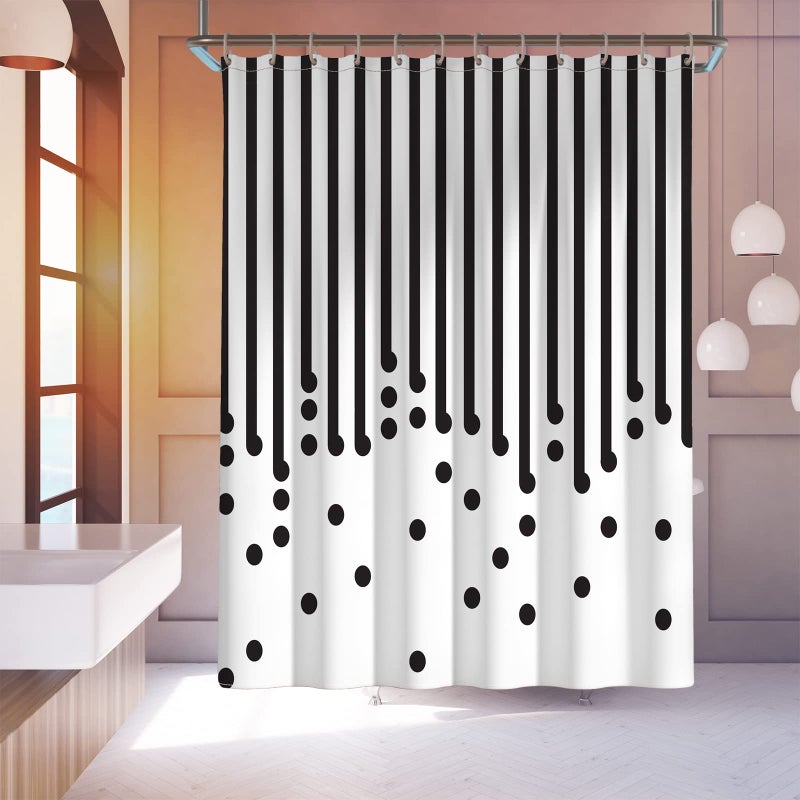 YAXI Black and White Fabric Shower Curtain for Bathroom Modern Black Striped Shower Curtain Summer Water Repellent Bath Curtains 72x72 inches with Hooks - Image 2