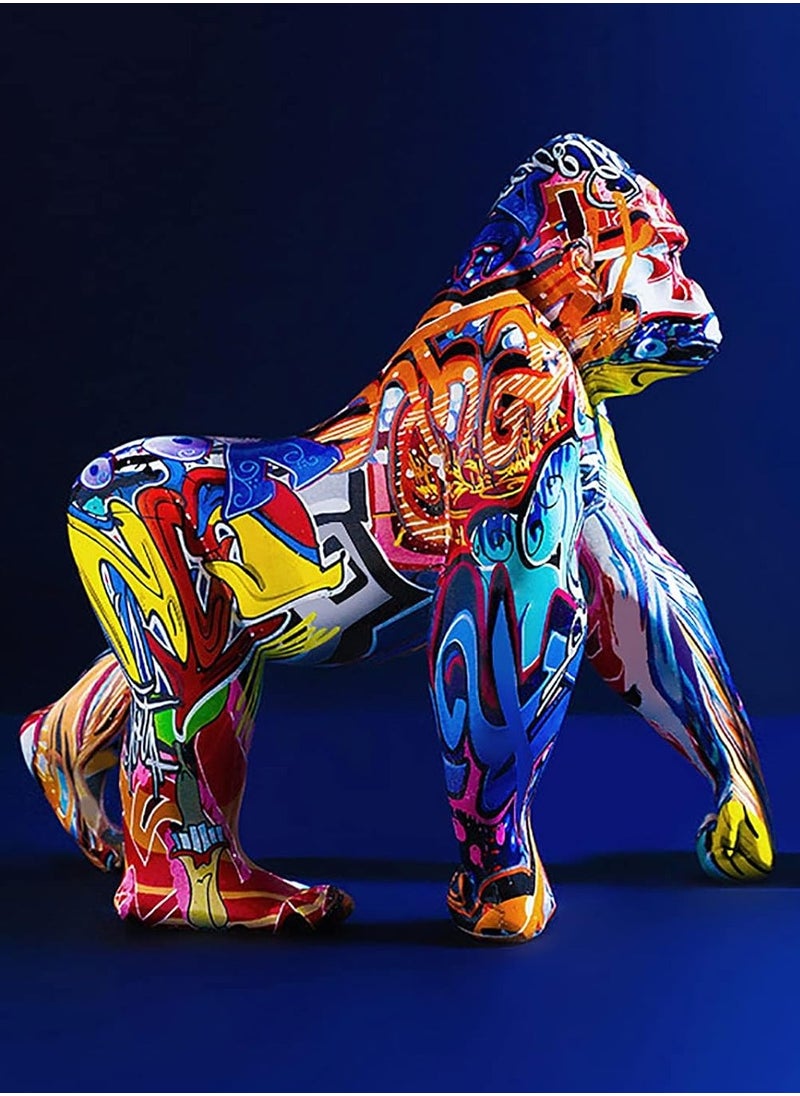 Generic - Colorful Gorilla Figurines,Art King Kong Statues,Graffiti Statue,Hand Painted Ape Sculptures 3d Graffiti Resin Wild Animals Decorative Statue. - Image 1