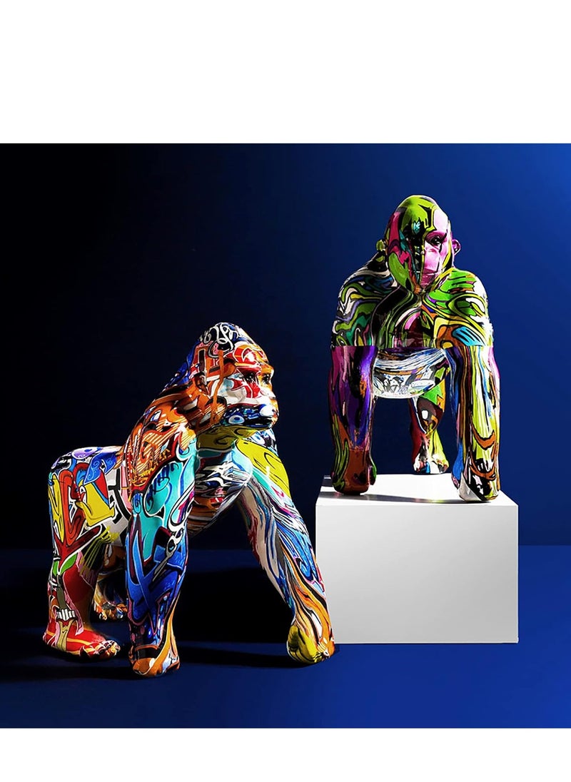 Generic - Colorful Gorilla Figurines,Art King Kong Statues,Graffiti Statue,Hand Painted Ape Sculptures 3d Graffiti Resin Wild Animals Decorative Statue. - Image 1