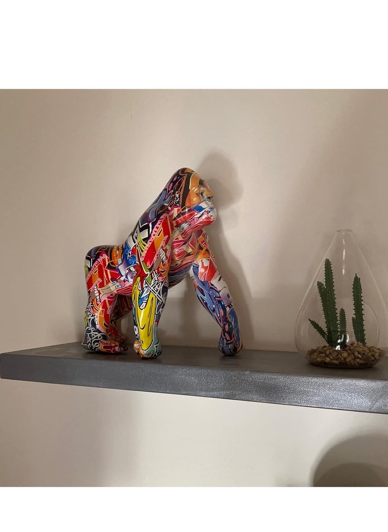 Generic - Colorful Gorilla Figurines,Art King Kong Statues,Graffiti Statue,Hand Painted Ape Sculptures 3d Graffiti Resin Wild Animals Decorative Statue. - Image 1