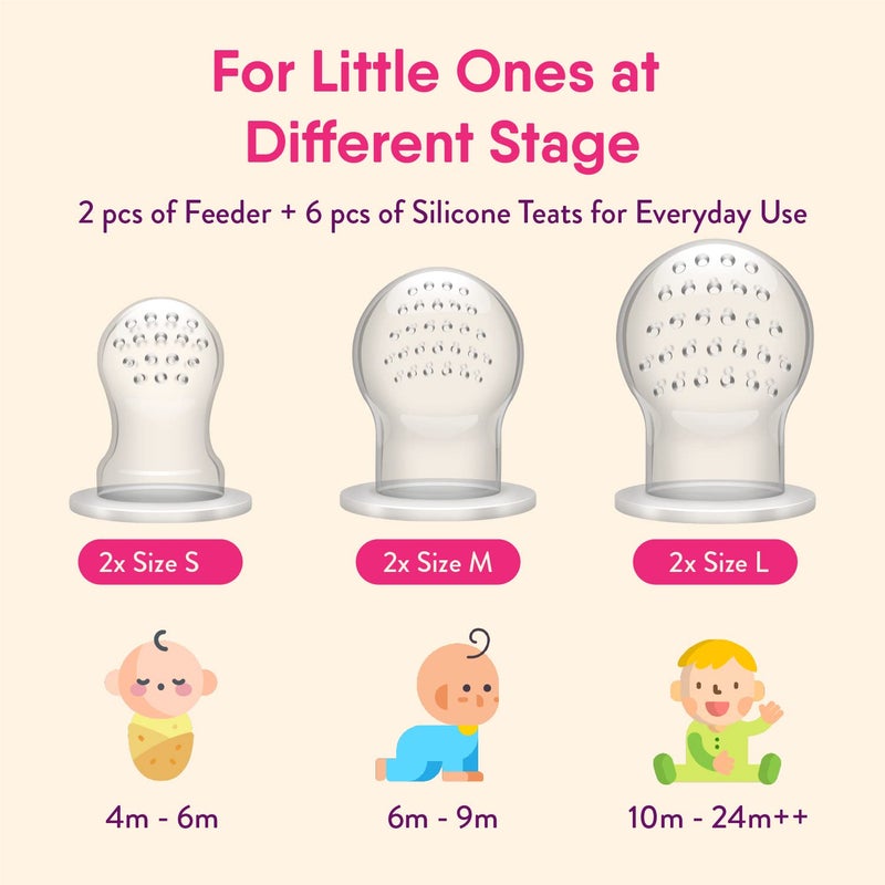 NatureBond Baby Food Feeder/Fruit Feeder Pacifier Nibbler (2 Pack) - Infant Teething Toy Teether Weaning in Appetizing Colors | + Additional Silicone Sacs - Image 3