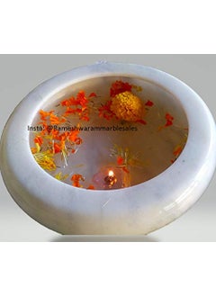 R&M RM 9inch Makrana Marble Bowl Rameshwaram Marble for Home Decoration and Festival Flower Candle Decor Creativity  - Image 1