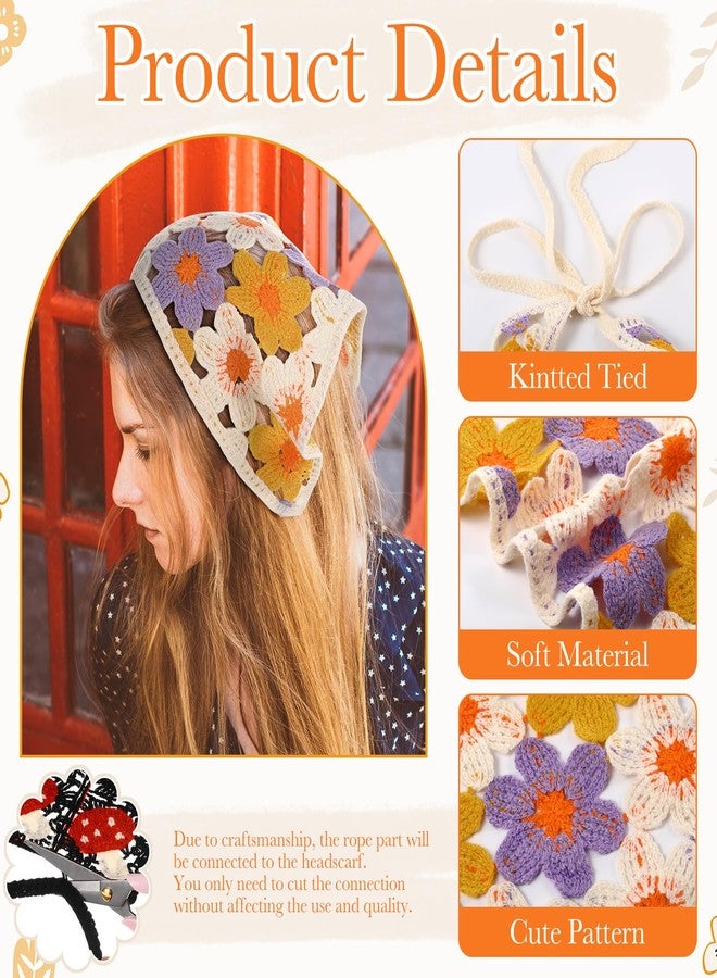 JaGely 6 Pcs Hair Bandanas Head Kerchief Crochet Headband Boho Floral Crochet Head Scarf Cute Hair Accessories for Women - Image 3