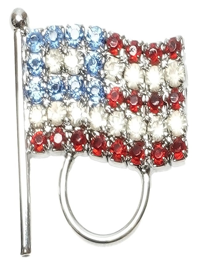 Calabria American Flag Pin Eyeglasses Holder ID Badge Holding Brooch Patriotic Rhinestone Red White Blue USA Shirt Hat Pants - Image 1