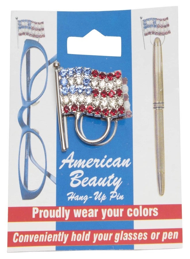 Calabria American Flag Pin Eyeglasses Holder ID Badge Holding Brooch Patriotic Rhinestone Red White Blue USA Shirt Hat Pants - Image 3
