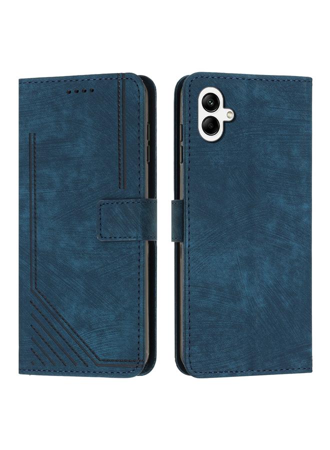 اس-توب جراب هاتف من الجلد بتصميم مخطط لهاتف Samsung Galaxy A05 مع حبل طويل - Image 1