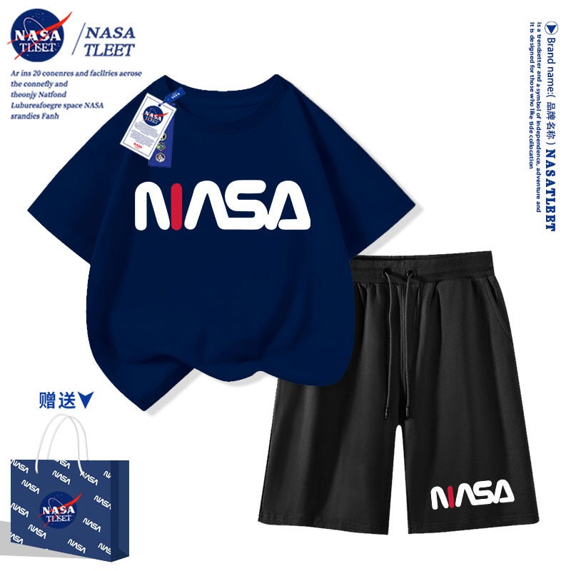 Nasa Co-Branded Short-Sleeved T-Shirts for Men and Women, Pure Cotton Half-Sleeved New Round Neck Shorts Suits, Family Clothes for Summer - Image 1