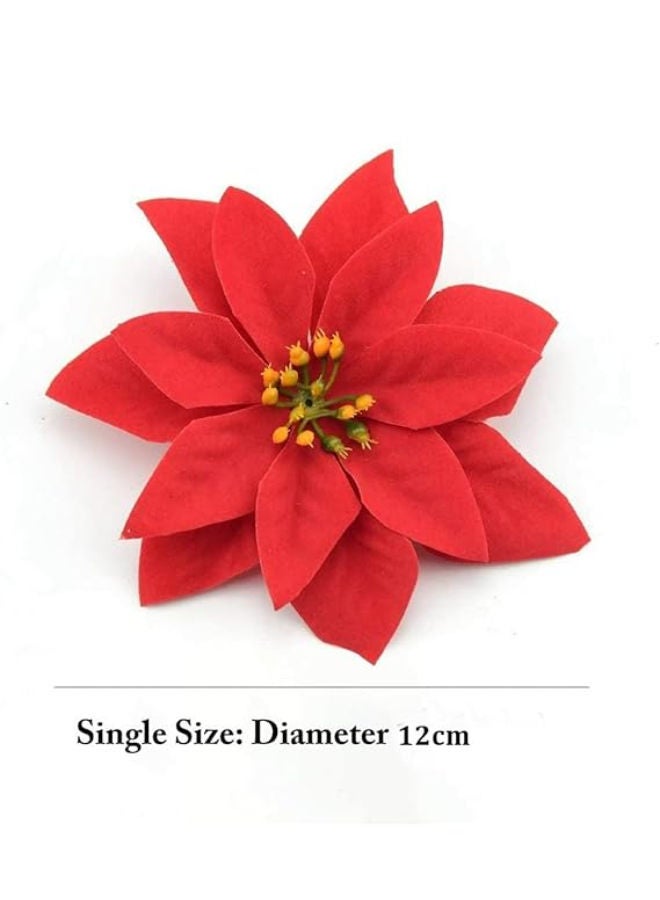 Christmas Poinsettias Velvet Decorative Artificial Flowers (Pack of 24) - Image 2