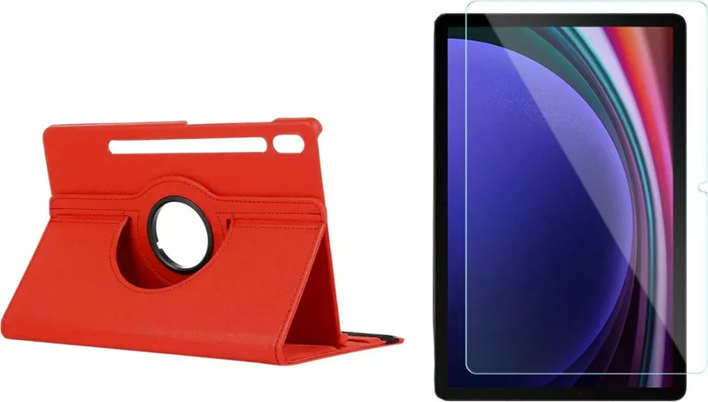 فورزاكاس Compatible with Samsung Tab S9 Fe 360 ​​Degree Rotating Stand Case + Tempered Unbreakable Glass FC012
