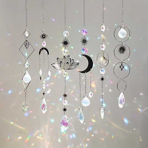 Worgree Sun Catchers, 6 Pieces Colorful Suncatchers Decorative Hanging Clear Crystal Prism Rainbow with Silver Moon Sun Metal Forms Suncatcher Kit for Window Indoor Outdoor Car Mirror Decor Xmas Gift - Image 4