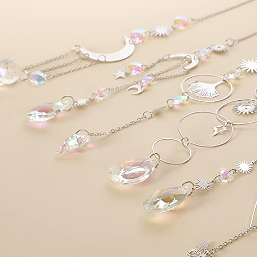 Worgree Sun Catchers, 6 Pieces Colorful Suncatchers Decorative Hanging Clear Crystal Prism Rainbow with Silver Moon Sun Metal Forms Suncatcher Kit for Window Indoor Outdoor Car Mirror Decor Xmas Gift - Image 3