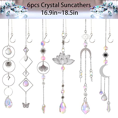Worgree Sun Catchers, 6 Pieces Colorful Suncatchers Decorative Hanging Clear Crystal Prism Rainbow with Silver Moon Sun Metal Forms Suncatcher Kit for Window Indoor Outdoor Car Mirror Decor Xmas Gift - Image 2