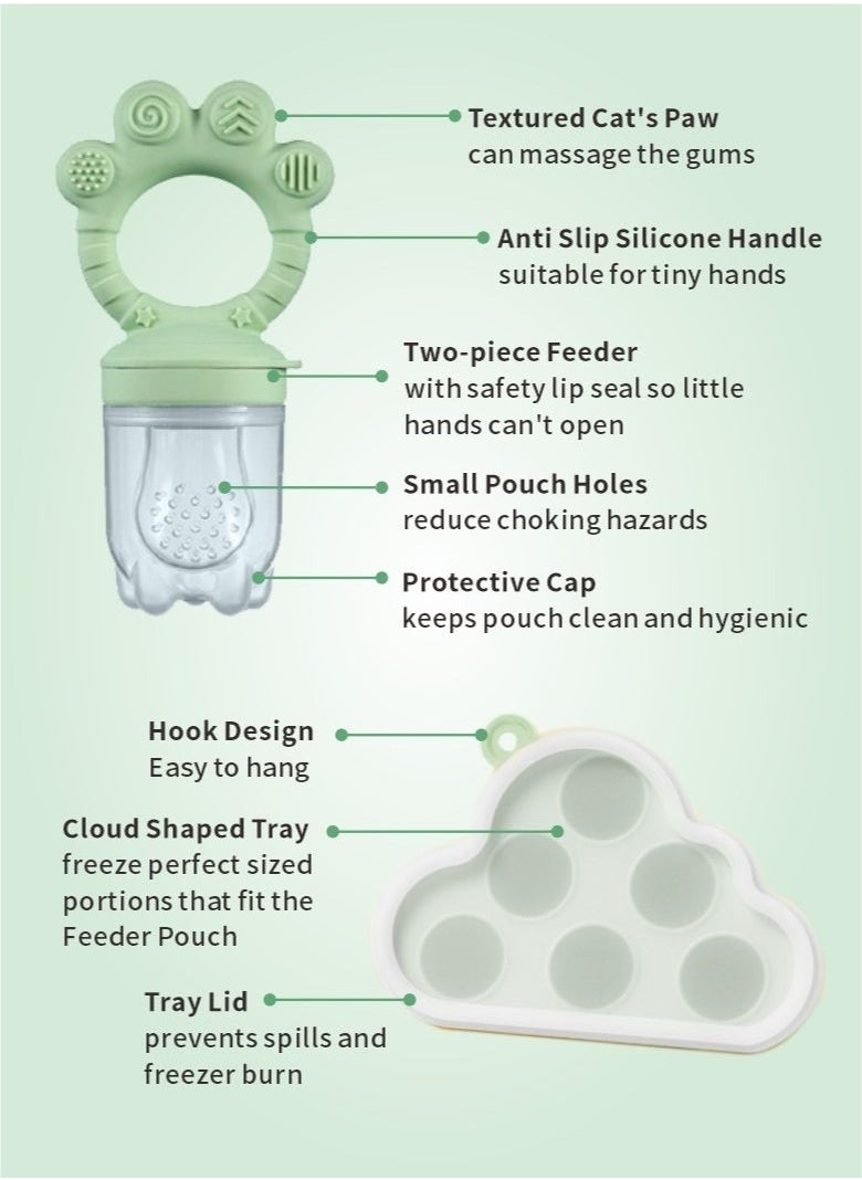 HieerBus Baby Fruit Food Feeder & Mini Freezer Nibble Tray Combo, Breastmilk Popsicle Molds for Baby Cooling Relief, BPA Free Silicone Feeder for Safe Infant Self Feeding, 4 Month+ ,Green  - Image 4