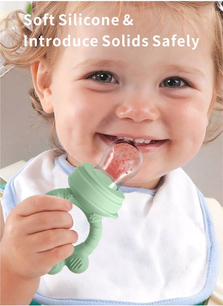 HieerBus Baby Fruit Food Feeder & Mini Freezer Nibble Tray Combo, Breastmilk Popsicle Molds for Baby Cooling Relief, BPA Free Silicone Feeder for Safe Infant Self Feeding, 4 Month+ ,Green  - Image 2