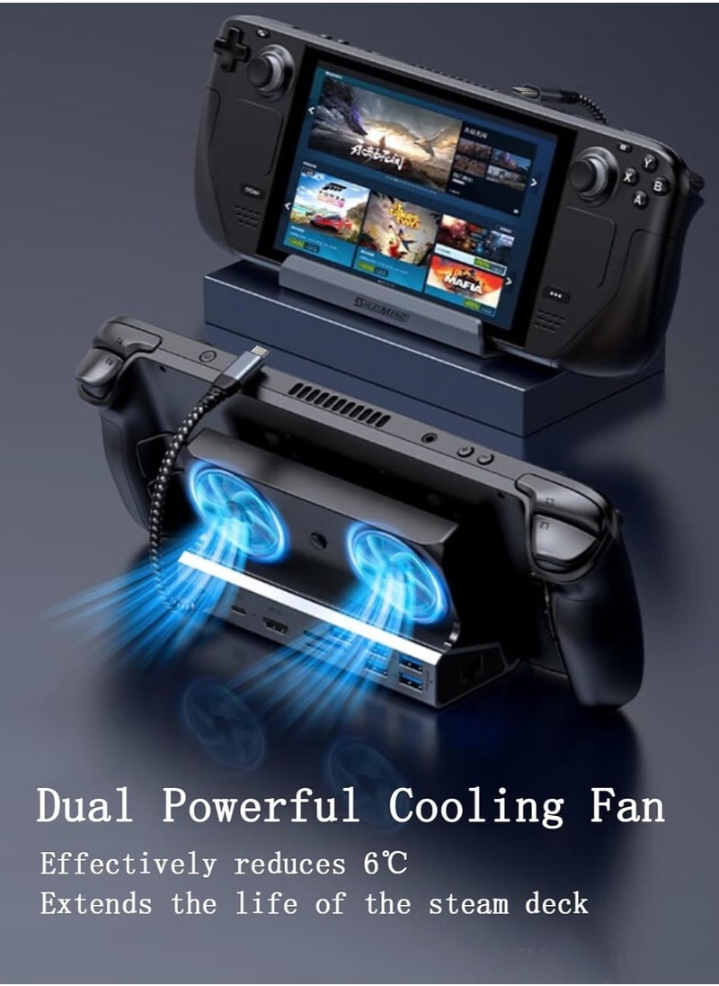 Shuomeng - Steam Deck/Rog Ally/Switch/Legion Go Docking, Steam Deck OLED Docking Station Dual Fan,10-in-1 Stream Deck Dock, HDMI 2.0 4k@60hz, 1000Mbps Ethernet, 100W PD Charging Port, 5*USB, SD&TF - Image 1