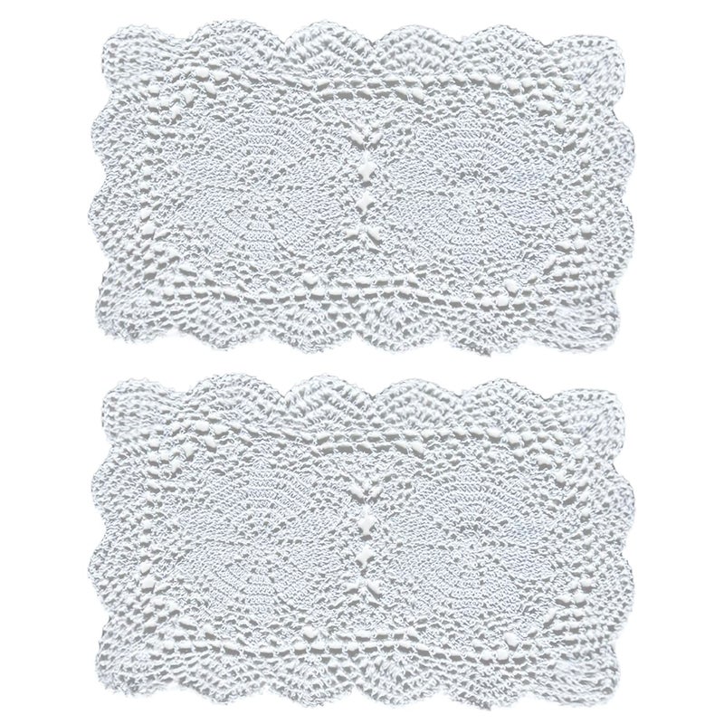 Phantomon Lace Doilies Handmade Crochet Placemats Cotton Doilies Cloth Lace  Pack of 2  Rectangular Shape Table Runner  10 x 17 inch (White) - Image 1