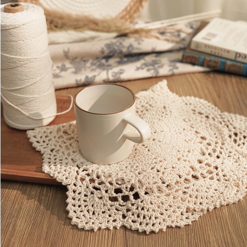 Phantomon Lace Doilies Handmade Crochet Placemats Cotton Doilies Cloth Lace  Pack of 2  Rectangular Shape Table Runner  10 x 17 inch (White) - Image 5