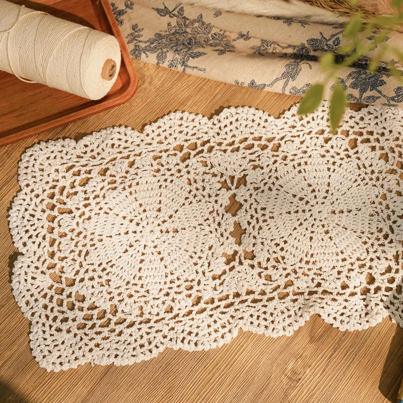 Phantomon Lace Doilies Handmade Crochet Placemats Cotton Doilies Cloth Lace  Pack of 2  Rectangular Shape Table Runner  10 x 17 inch (White) - Image 3