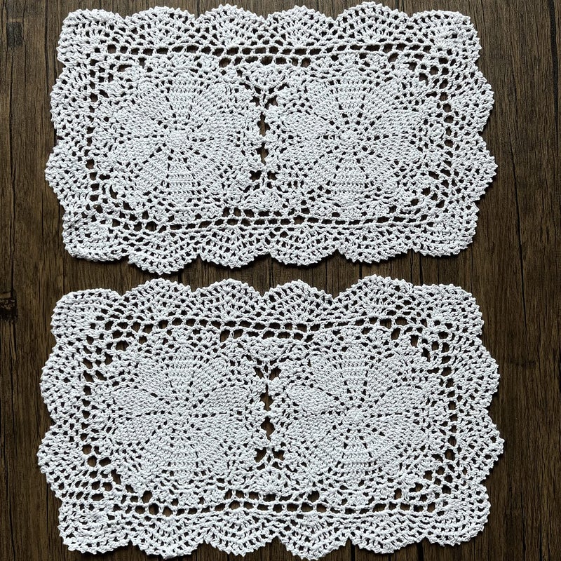 Phantomon Lace Doilies Handmade Crochet Placemats Cotton Doilies Cloth Lace  Pack of 2  Rectangular Shape Table Runner  10 x 17 inch (White) - Image 4