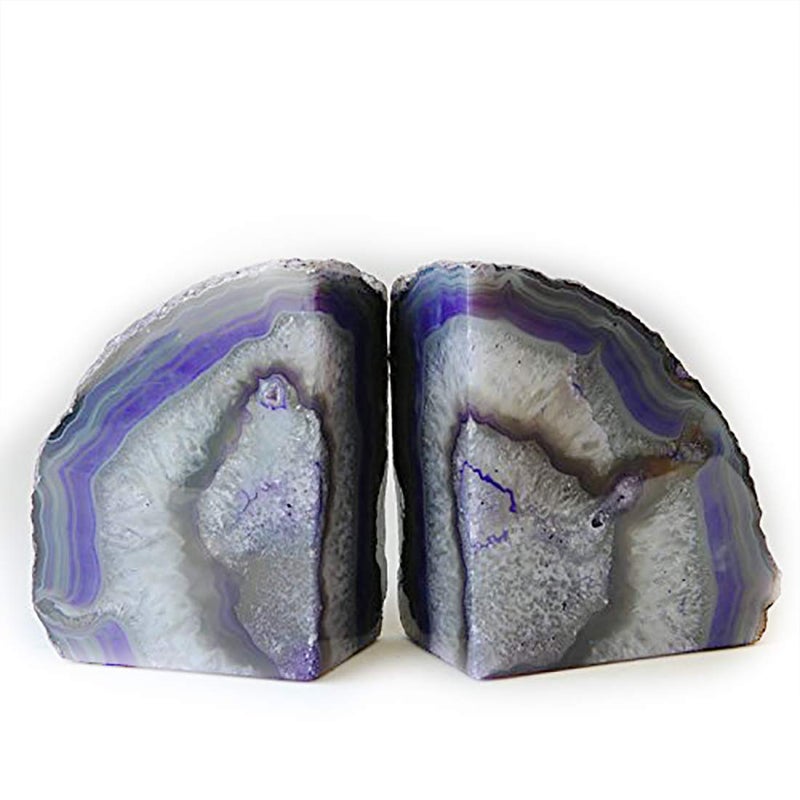 JIC Gem Dyed Purple Natural Agate Bookends Polished Stone Book Ends Crystal Geode Bookends for Shelves to Hold Books with Rubber Bumpers(1 Pair, 3-4 LBS) - Image 5