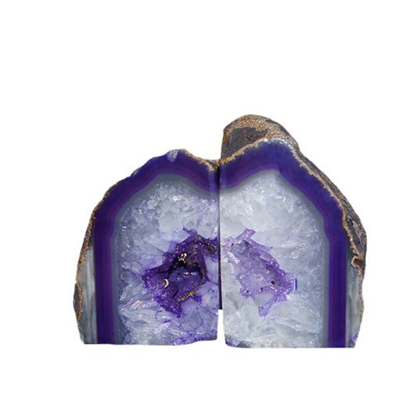 JIC Gem Dyed Purple Natural Agate Bookends Polished Stone Book Ends Crystal Geode Bookends for Shelves to Hold Books with Rubber Bumpers(1 Pair, 3-4 LBS) - Image 4