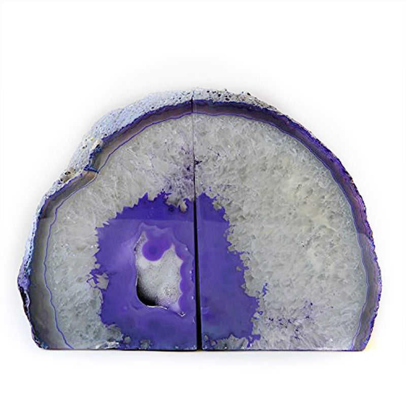 JIC Gem Dyed Purple Natural Agate Bookends Polished Stone Book Ends Crystal Geode Bookends for Shelves to Hold Books with Rubber Bumpers(1 Pair, 3-4 LBS) - Image 2