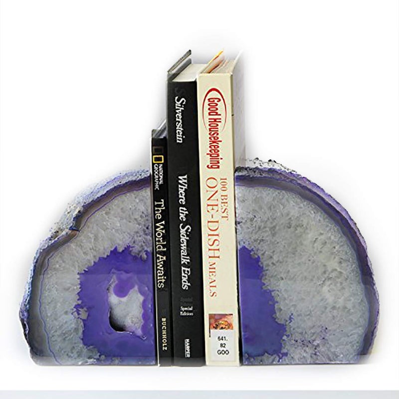 JIC Gem Dyed Purple Natural Agate Bookends Polished Stone Book Ends Crystal Geode Bookends for Shelves to Hold Books with Rubber Bumpers(1 Pair, 3-4 LBS) - Image 3