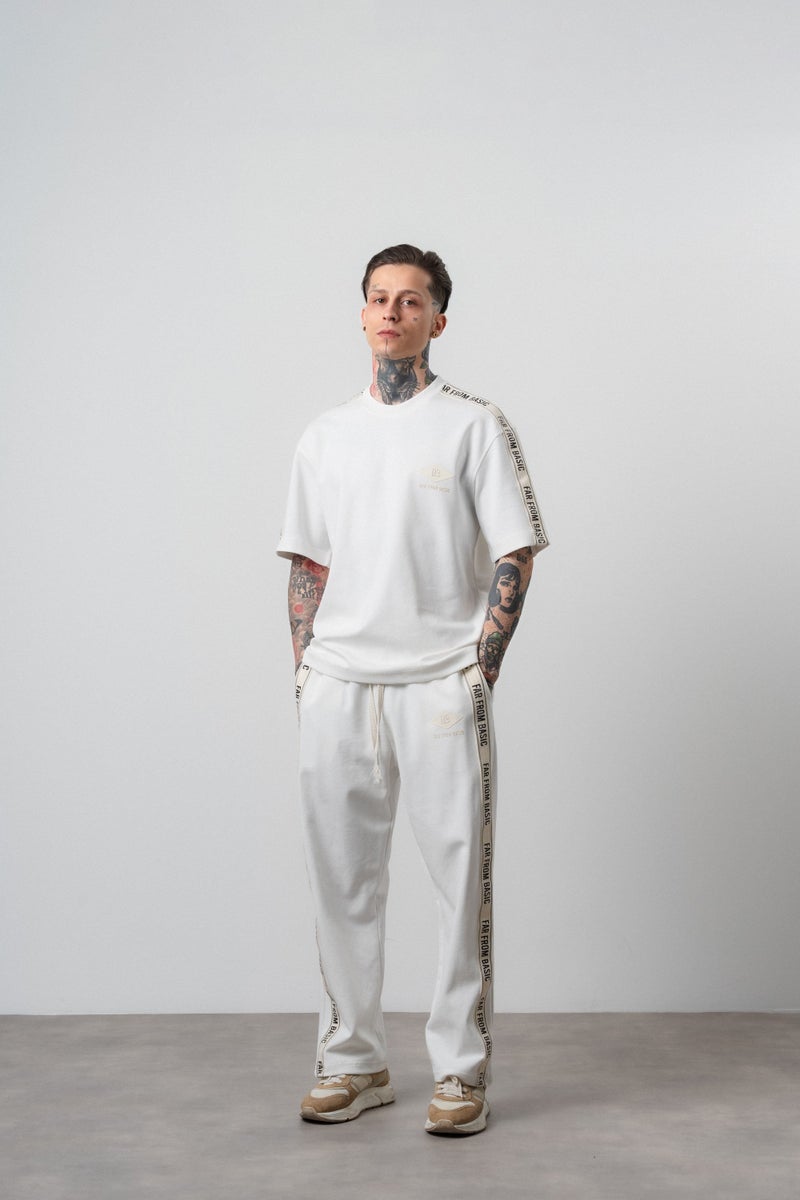 RESPIRE Men's FFB Striped Detail Regular Fit Tracksuit Set, Ecru - Image 1