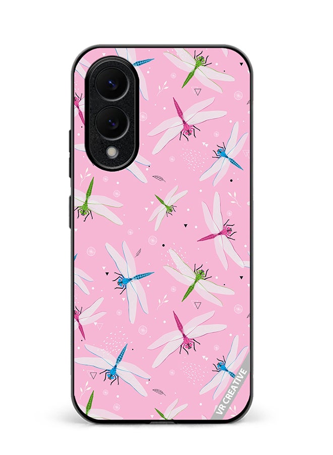 VR CREATIVE Protective Case Cover For Samsung Galaxy S25 Edge Dragonfly And Flowers Pattern On Pink Design Multicolour