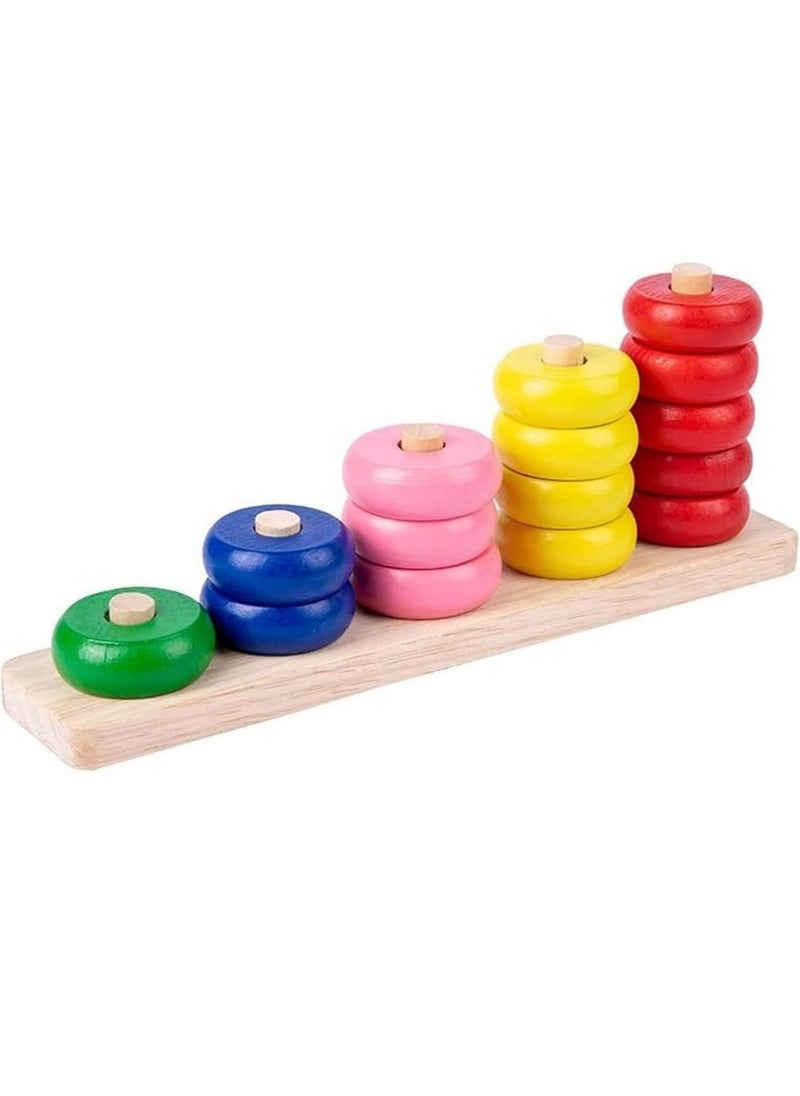 Mike Music - Wooden Colorful Rainbow Calculate Circle, Educationa,Counting Rings , Abacus Stacking Ring , 1 to 5 Abacus Counting Toy - Image 1