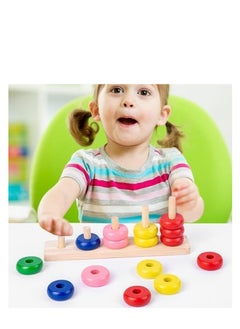 Mike Music Wooden Colorful Rainbow Calculate Circle, Educationa,Counting Rings , Abacus Stacking Ring , 1 to 5 Abacus Counting Toy  - Image 2
