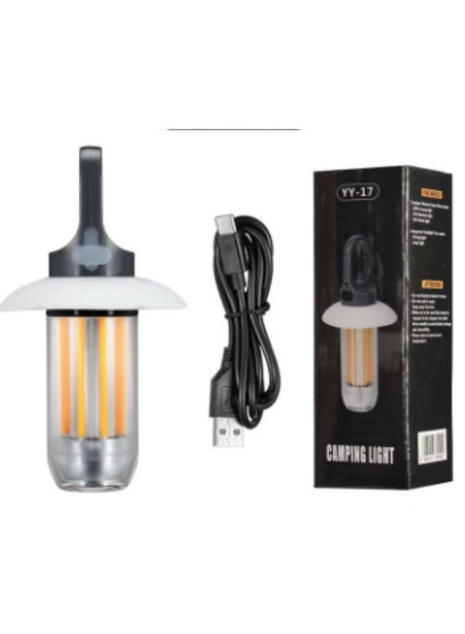 Portable Multi-function Camping Lamp Dual Light Source Two In One Flashlight Outdoor Atmosphere Tent Lamp Camping Lamp-Color:Yy17 Gray-eight Tungsten Wires: Flashlight + Data Cable + Color Box - Image 1