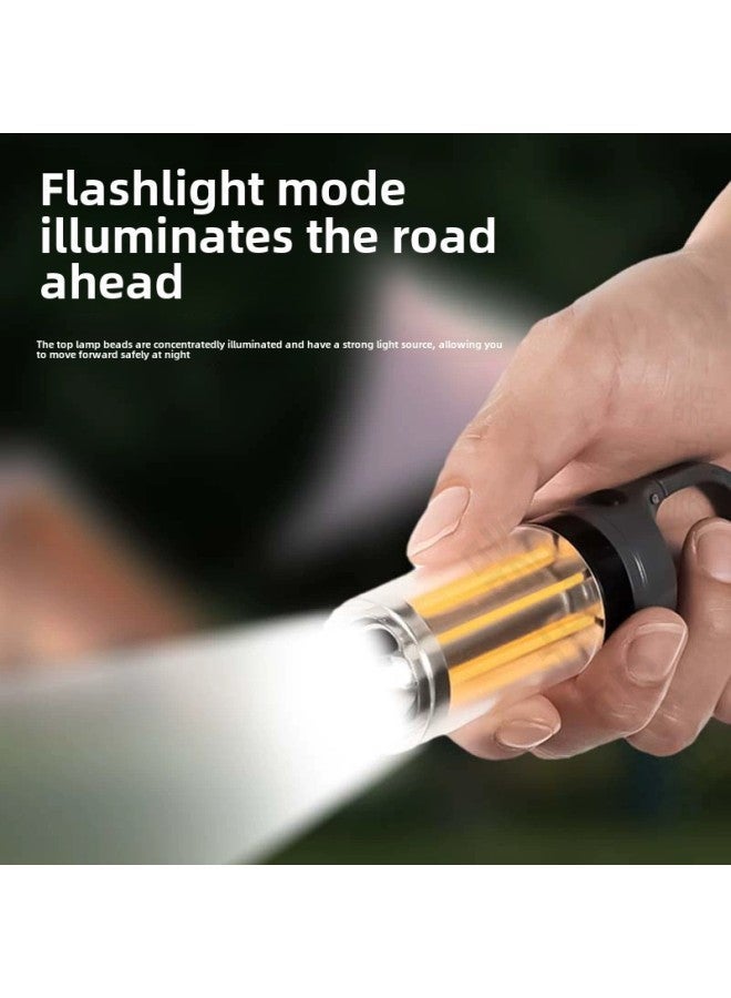 Portable Multi-function Camping Lamp Dual Light Source Two In One Flashlight Outdoor Atmosphere Tent Lamp Camping Lamp-Color:Yy17 Gray-eight Tungsten Wires: Flashlight + Data Cable + Color Box - Image 4