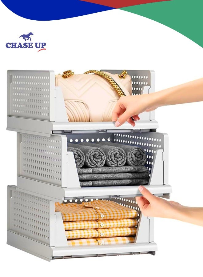 Chase Up 3Pack Stackable Closet Organizer Box,Multifunctional & Foldable Closet Storage Basket for Bathroom Kitchen Office Dorm Laundry Room Wardrobe Storage,Space-Saving Clothes Drawer (3Pack) - Image 1