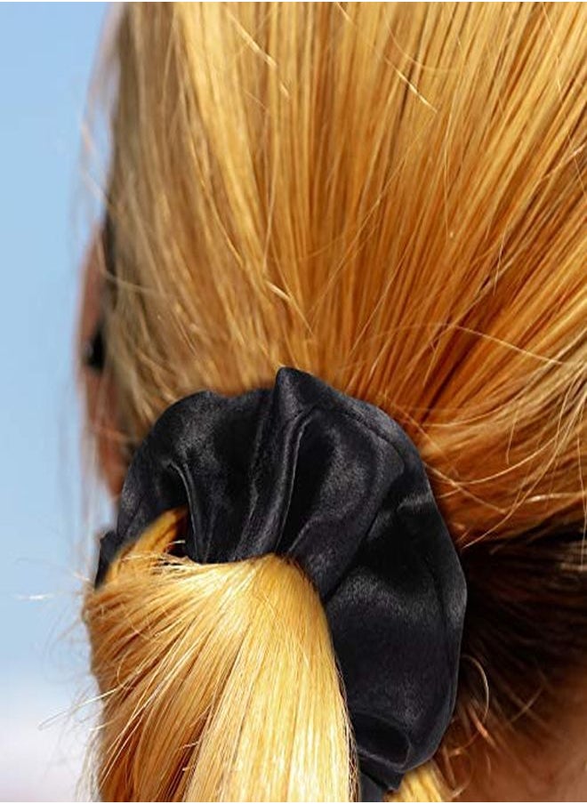 WILLBOND 24 Pieces Satin Hair Scrunchies Silky Elastic Hair Bands Skinny Solid Hair Ties Ropes Ponytail Holder For Women Girls Hair Accessories Decorations 2 Sizes (Black)  - Image 5