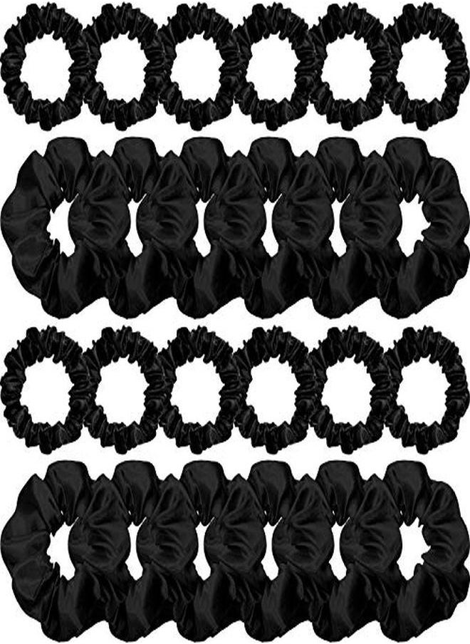 WILLBOND 24 Pieces Satin Hair Scrunchies Silky Elastic Hair Bands Skinny Solid Hair Ties Ropes Ponytail Holder For Women Girls Hair Accessories Decorations 2 Sizes (Black)  - Image 1