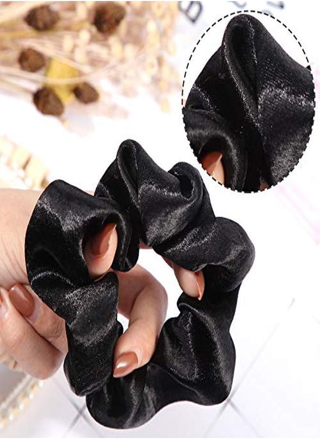 WILLBOND 24 Pieces Satin Hair Scrunchies Silky Elastic Hair Bands Skinny Solid Hair Ties Ropes Ponytail Holder For Women Girls Hair Accessories Decorations 2 Sizes (Black)  - Image 4